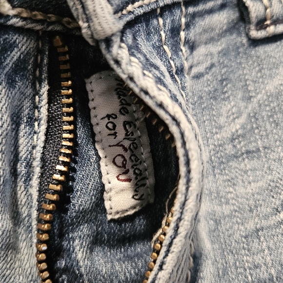 Petrol bootcut jeans with embroidered pink flowers skull and lizard size 28 - Picture 7 of 10